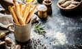 Grissini breadsticks in a cup on rustic background Royalty Free Stock Photo