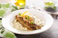 Grits with fried fish and shrimp