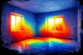 Rough interior room with net zero school daylighting rainbow effects Royalty Free Stock Photo