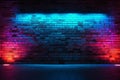 Gritty Neon blue red brick wall structure. Generate AI Royalty Free Stock Photo