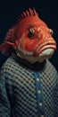 Gritty Realism 3d Render Of Fish Wearing Sweater In Cinestill 50d Style