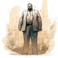 Gritty Urban Landscape: Commissioned Concept Art Of A Bearded Man In A Suit