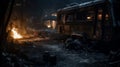 Gritty Urban Scenes: Atmospheric Rv Fire In Unreal Engine Style