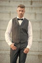 grizzled man in bowtie. grizzled man in formalwear. tux man bridegroom Royalty Free Stock Photo