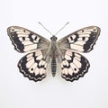 Grizzled Skipper Butterfly: Illusory Wallpaper Portrait On White Background