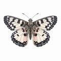 Grizzled Skipper Butterfly: Pale Pink And Black Wings On White Background