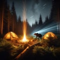 Grizzly bear enters a campsite in the dead of evening Royalty Free Stock Photo