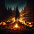 Grizzly bear enters a campsite in the dead of evening Royalty Free Stock Photo