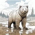 Grizzly Bear In Graphic Novel Style: Streamside Encounter Royalty Free Stock Photo