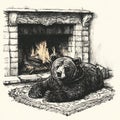 Grizzly bear relaxing by fireplace Royalty Free Stock Photo