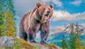 Grizzly bear on ridge,oil,AI