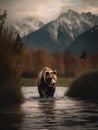 Grizzly bear in the river. Autumn time. Color toning Royalty Free Stock Photo
