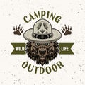 Bear in scout hat vector camping emblem or logo Royalty Free Stock Photo