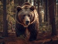 Grizzly Bear Walking in the Woods. AI generated Illustration