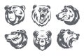 Grizzly bears. Black stylized wild animals pictures for sport and adventure badges exact vector templates set