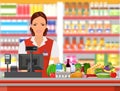 Groceries cashier at work. Royalty Free Stock Photo