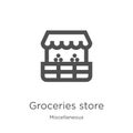 groceries store icon vector from miscellaneous collection. Thin line groceries store outline icon vector illustration. Outline,