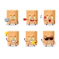 Grocery bag cartoon character with various types of business emoticons Royalty Free Stock Photo