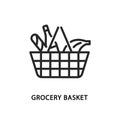 Grocery basket flat line icon. Vector illustration shopping basket with products Royalty Free Stock Photo