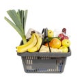 Grocery basket with food isolated on white background. Retail shopping Royalty Free Stock Photo