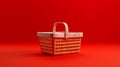 Grocery basket isolated on red background. Generative AI Royalty Free Stock Photo