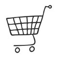 Grocery cart from the supermarket in Doodle style. The symbol of shopping. A simple black and white drawing is drawn by hand and Royalty Free Stock Photo