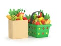 Grocery delivery concept. A bag of fresh fruits and vegetables. Shopping basket with groceries