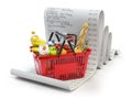 Grocery expenses budget and consumerism concept. Shopping baske