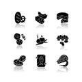 Grocery food drop shadow black glyph icons set