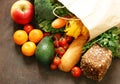 Grocery food shopping bag - vegetables, fruits, bread Royalty Free Stock Photo