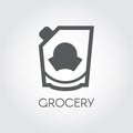 Grocery glyph icon. Mayonnaise, ketchup, doypack or mustard flat label. Food series button. Vector illustration Royalty Free Stock Photo