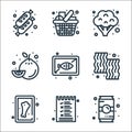 grocery line icons. linear set. quality vector line set such as drink, list, chicken leg, beef, fish, lemon, broccoli, grocery