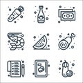 grocery line icons. linear set. quality vector line set such as eggplants, beef, list, chicken leg, watermelons, sea food, money,