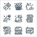 grocery line icons. linear set. quality vector line set such as fish, shopping store, sea food, chopping board, chiken leg, carrot