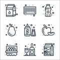 Grocery line icons. linear set. quality vector line set such as orange juice, drink, eggs, apple, salt, guava, water bottle,