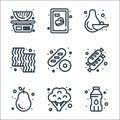Grocery line icons. linear set. quality vector line set such as water bottle, broccoli, guava, hotdog, baguette, beef, pear, beef