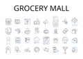 Grocery mall line icons collection. Supermarket, Grocery store, Convenience store, Market, Megamarket, Hypermarket Royalty Free Stock Photo