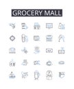 Grocery mall line icons collection. Supermarket, Grocery store, Convenience store, Market, Megamarket, Hypermarket Royalty Free Stock Photo