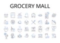 Grocery mall line icons collection. Supermarket, Grocery store, Convenience store, Market, Megamarket, Hypermarket Royalty Free Stock Photo