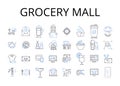 Grocery mall line icons collection. Supermarket, Grocery store, Convenience store, Market, Megamarket, Hypermarket