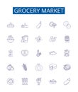 Grocery market line icons signs set. Design collection of Groceries, Market, Supermarket, Shopping, Fruits, Vegetables