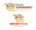 Grocery online logo. Supermarket delivery. Fresh food sign. Fast Shopping concept vector