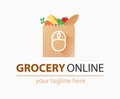 Grocery online logo. Supermarket delivery. Fresh food sign. Fast Shopping concept vector