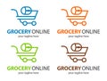 Grocery online logo. Supermarket delivery. Fresh food sign. Fast Shopping concept vector. Four color mode