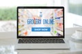 Grocery online shop to order food delivery from supermarket, Shopping grocery store online on laptop computerscreen, electronic Royalty Free Stock Photo