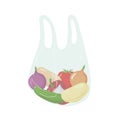 Grocery plastic package full of different vegetables vector flat illustration. Polyethylene transparent bag for carrying