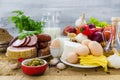 Grocery products dairy vegetables fruits meat Royalty Free Stock Photo