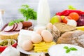 Grocery products dairy vegetables fruits meat Royalty Free Stock Photo