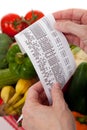 Grocery receipt over a bag of vegetables Royalty Free Stock Photo