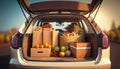 Grocery Run: Car Trunk Full of Fresh Produce and Dairy Products - ai generated